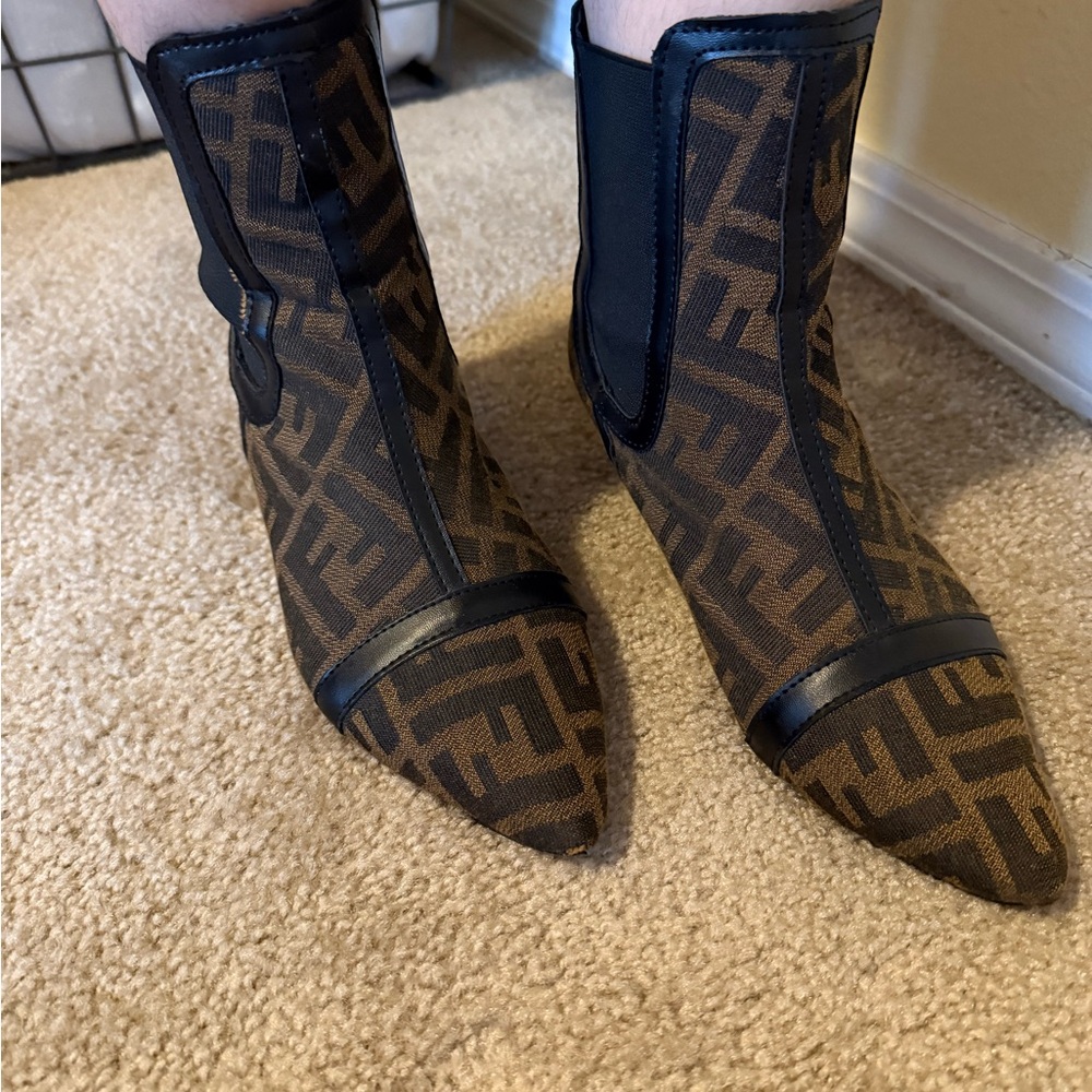 Designer Brown Patterned Ankle Booties - image 2